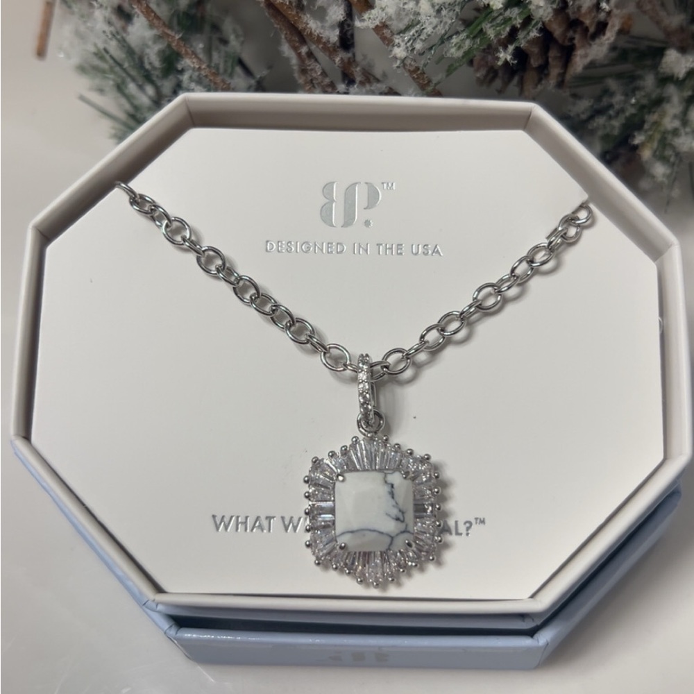 Howlite Pendant on Rhodium